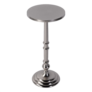 Beaumont Lane Transitional 10&quotW Round Metal Pedestal End Table in Nickel