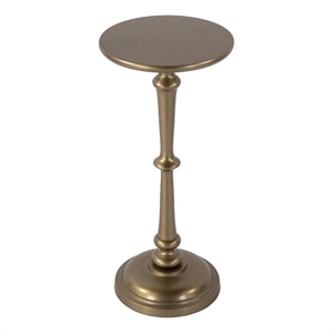 Beaumont Lane Transitional 10&quotW Round Metal Pedestal End Table in Gold