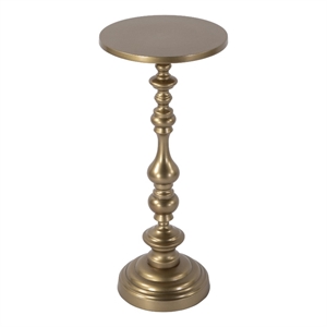 Beaumont Lane Transitional 10&quotW Round Metal Pedestal End Table in Gold