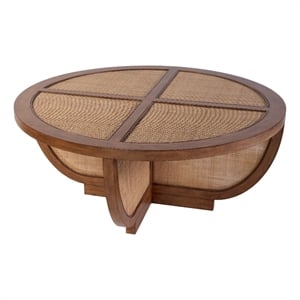 Beaumont Lane Coastal 42&quot Round Wood-Mesh Coffee Table in Brown