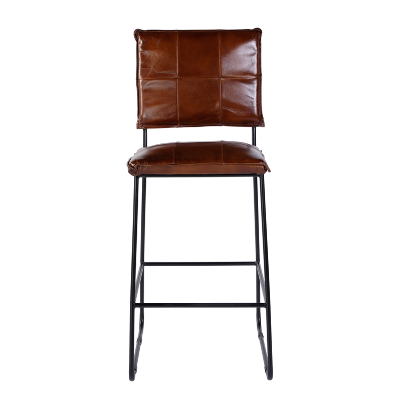 Beaumont Lane Contemporary Leather and Iron Bar Stool in Brown
