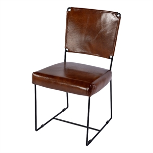Beaumont Lane Mid in Century 19&quot Seat Height Leather Side Chair in Brown