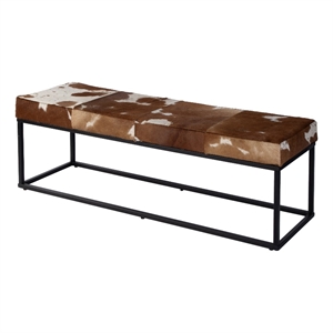 Beaumont Lane Transitional 54&quotW Leather-Iron Accent Bench in Brown & White