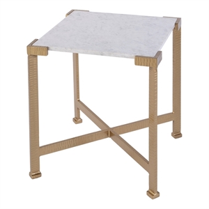 Beaumont Lane Modern 18&quotW Square Iron-Marble Side Table in White & Gold