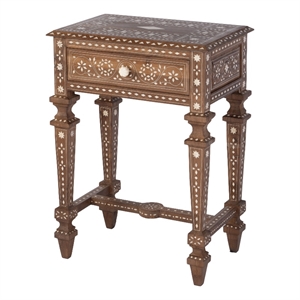 Beaumont Lane Traditional 21&quotW Rectangular Teak & Bone End Table in Brown