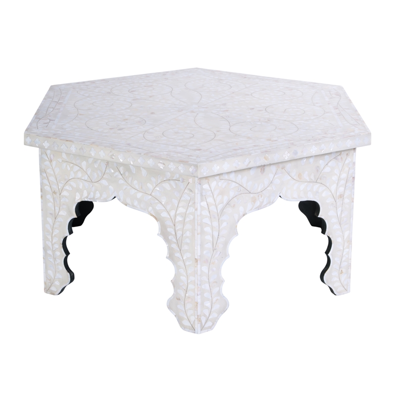 Beaumont Lane Traditional Hexagon Wood Coffee Table in White