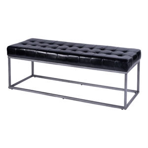 Beaumont Lane Modern 54&quotW Leather and Iron Accent Bench in Black
