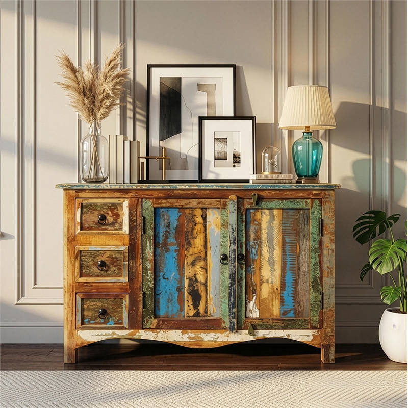 Beaumont Lane Transitional Reverb Rustic Sideboard in Chestnut Finish