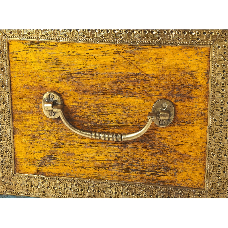 Beaumont Lane Transitional Painted Brass Inlay Wood Storage Trunk Multicolor