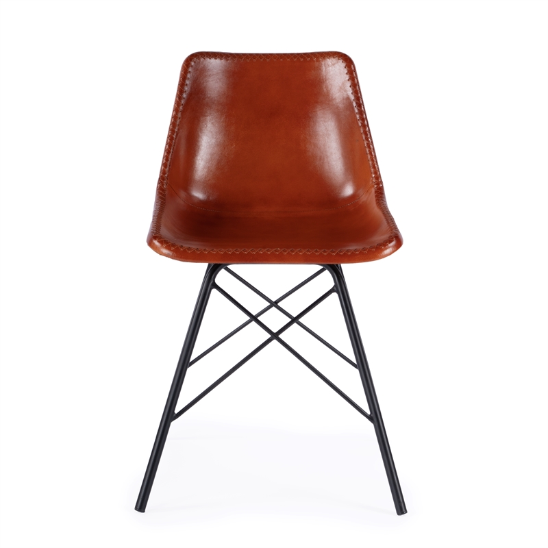 Beaumont Lane Contemporary Inland Brown Finish Leather Side Chair