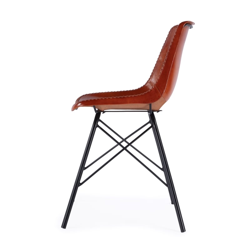 Beaumont Lane Contemporary Inland Brown Finish Leather Side Chair