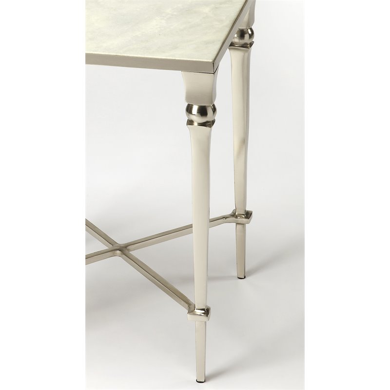 Beaumont Lane Contemporary Marble End Table in Silver Finish