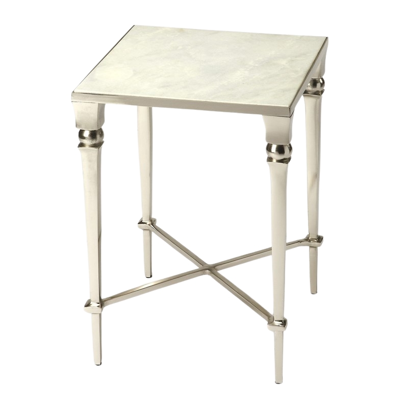 Beaumont Lane Contemporary Marble End Table in Silver Finish