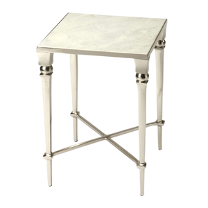 Beaumont Lane Contemporary Marble End Table in Silver Finish