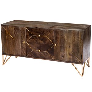 Beaumont Lane Mid-Century 47&quot Wood & Brass Metal Inlay Tv Stand