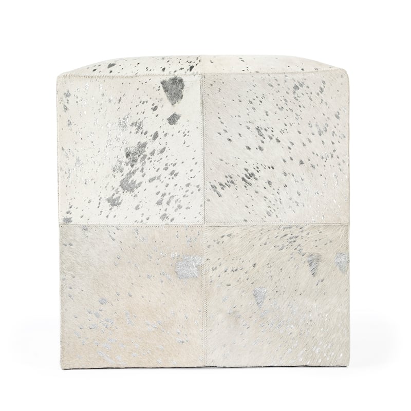 Beaumont Lane Contemporary White Hair On Hide With Silver Spots Ottoman