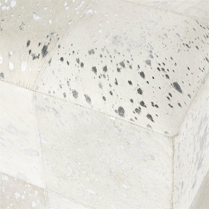 Beaumont Lane Contemporary White Hair On Hide With Silver Spots Ottoman