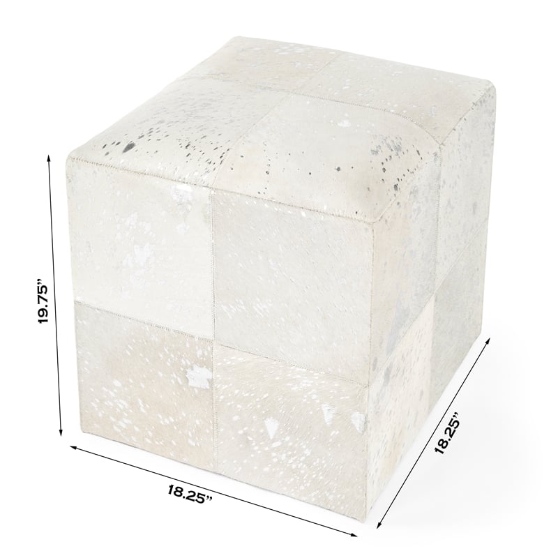 Beaumont Lane Contemporary White Hair On Hide With Silver Spots Ottoman