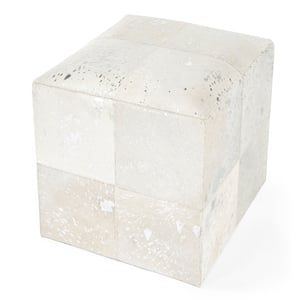 Beaumont Lane Contemporary White Hair On Hide With Silver Spots Ottoman