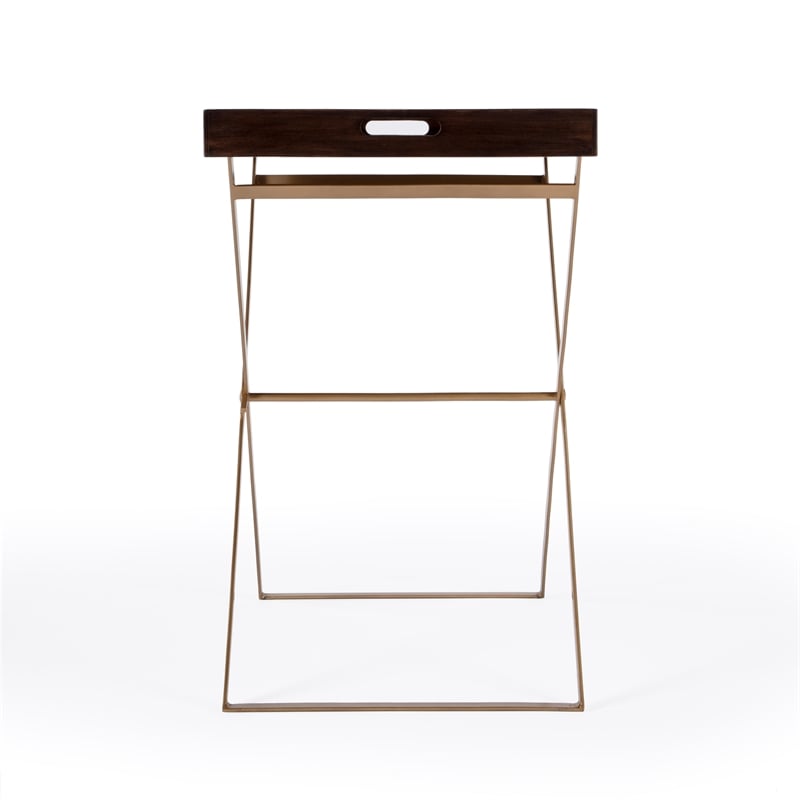 Beaumont Lane Transitional Brown Mango Wood And Gold Cross Legs Tray Table