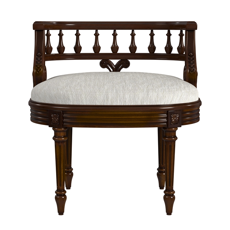 Beaumont Lane Traditional Antique Cherry Upholstered Vanity Seat