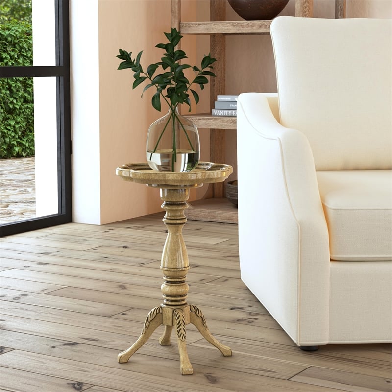 Beaumont Lane Traditional Antique Beige Scalloped Edge Accent Table