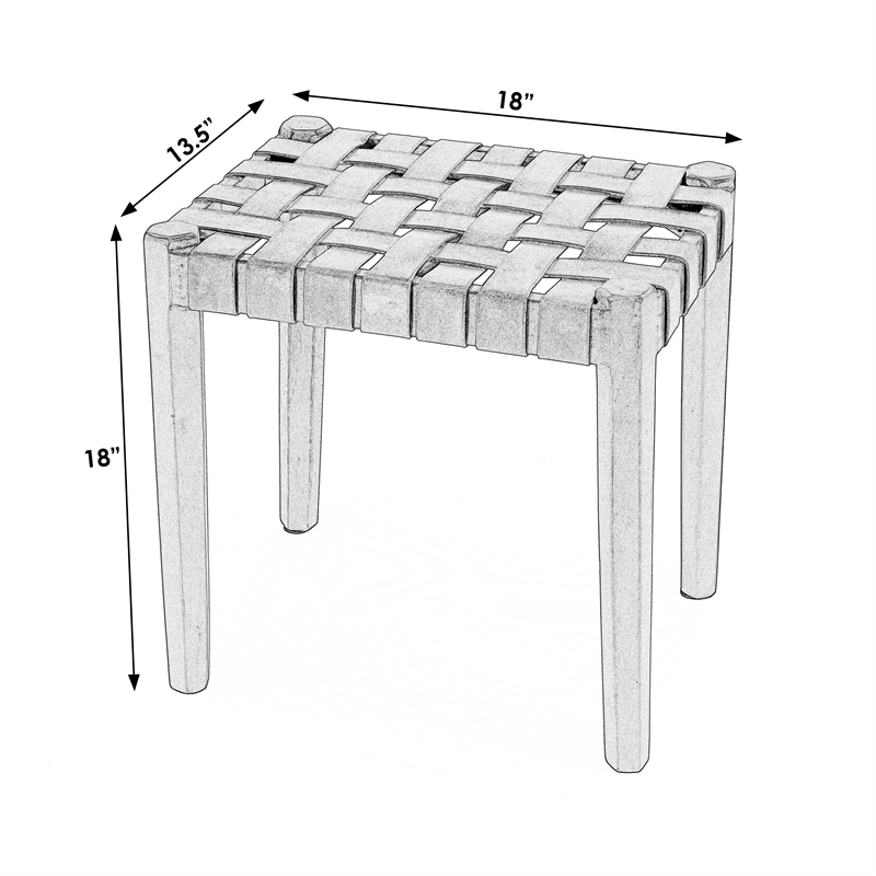 Beaumont Lane Farmhouse Leather Woven Accent Stool in Brown Finish