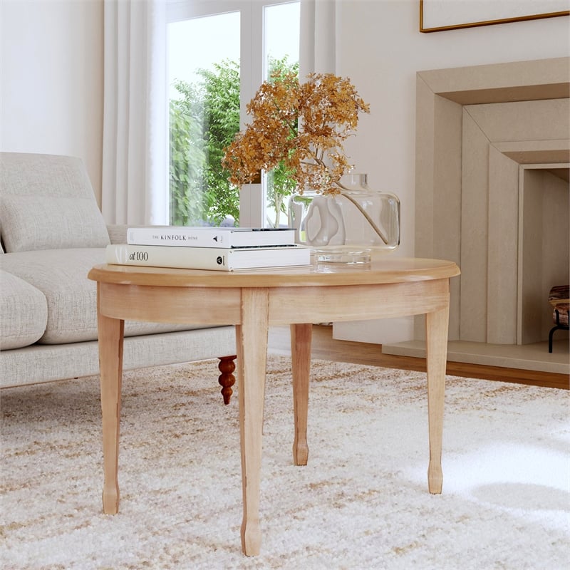 Beaumont Lane Traditional Oval Wood Coffee Table in Beige Finish
