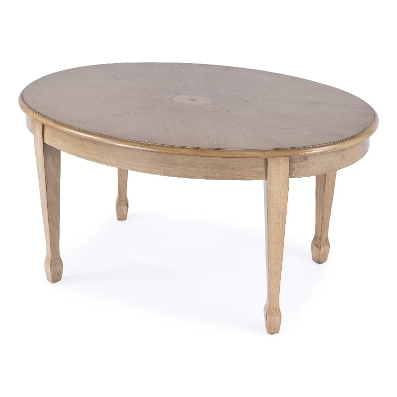 Beaumont Lane Traditional Oval Wood Coffee Table in Beige Finish