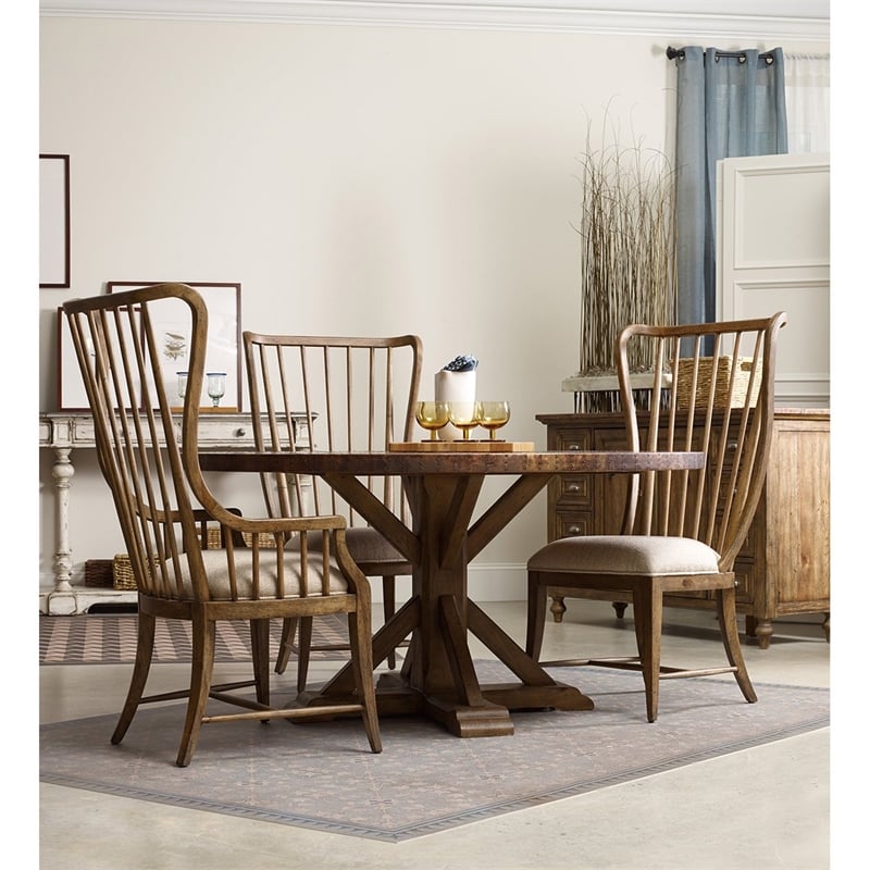 Beaumont Lane Tall Spindle Dining Side Chair in Medium Brown Wood Finish