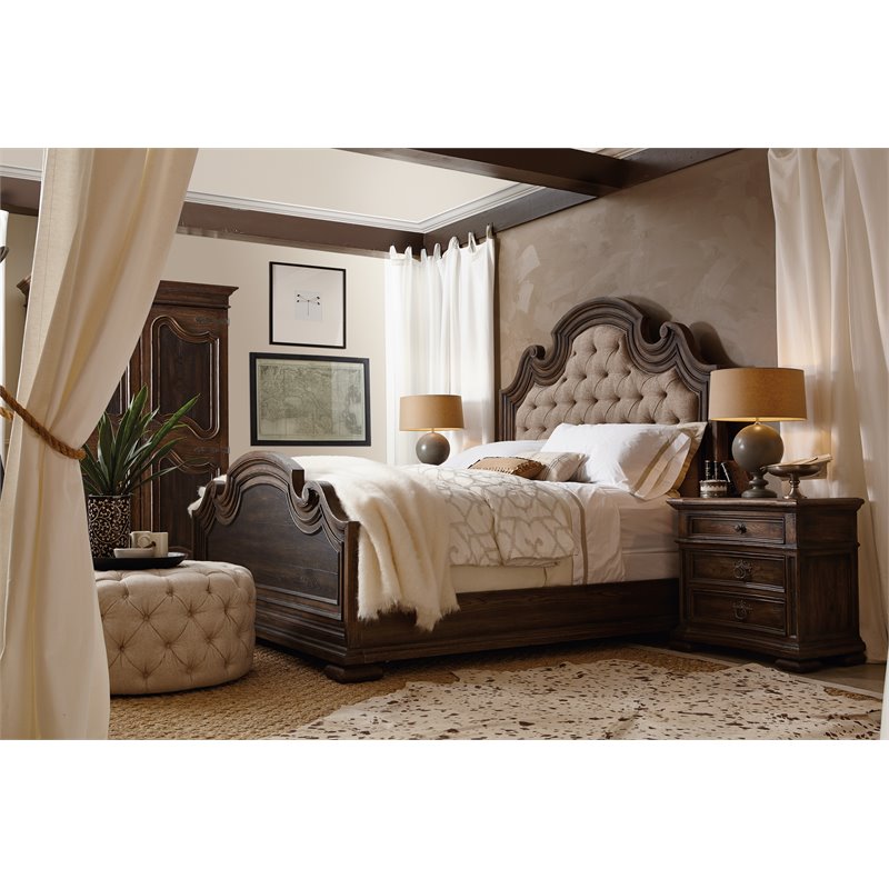 Beaumont Lane Traditional Wood King Upholstered Bed in Oak Finish