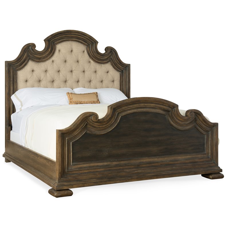 Beaumont Lane Traditional Wood King Upholstered Bed in Oak Finish