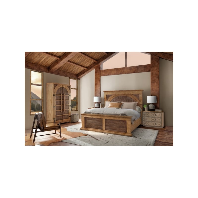 Beaumont Lane Transitional Hickory Veneers King Corbel Bed in Brown