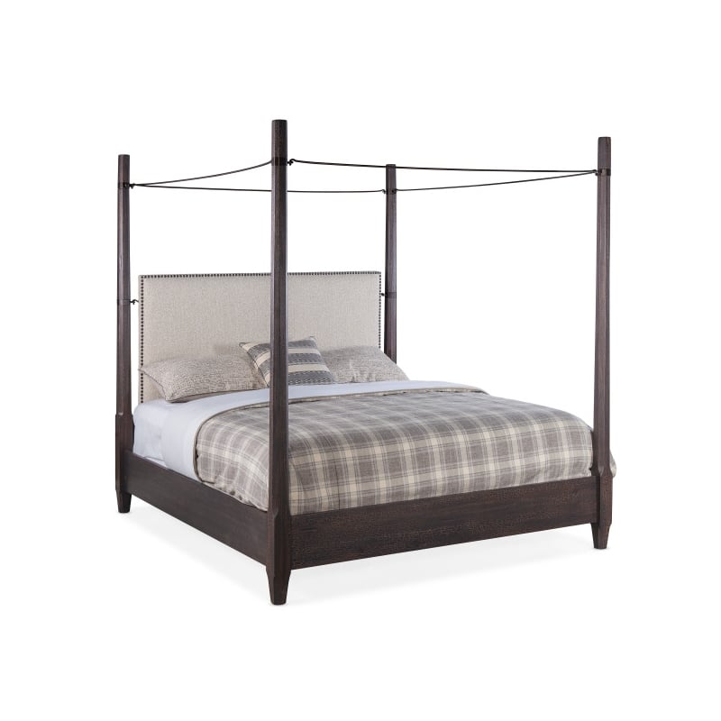 Beaumont Lane Veneers Fabric Cal King Poster Bed with Canopy in Black