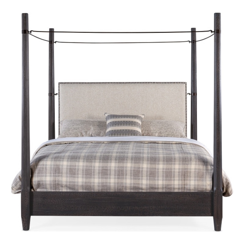 Beaumont Lane Veneers Fabric Cal King Poster Bed with Canopy in Black