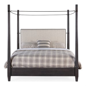 Beaumont Lane Veneers Fabric Cal King Poster Bed with Canopy in Black