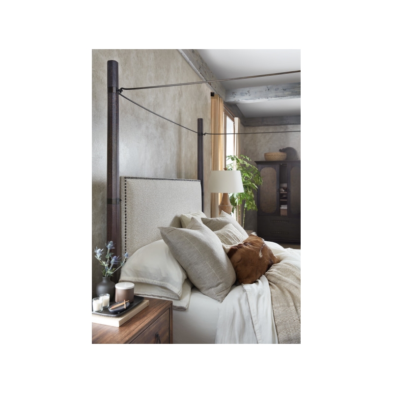 Beaumont Lane Veneers Fabric King Poster Bed with Canopy in Black