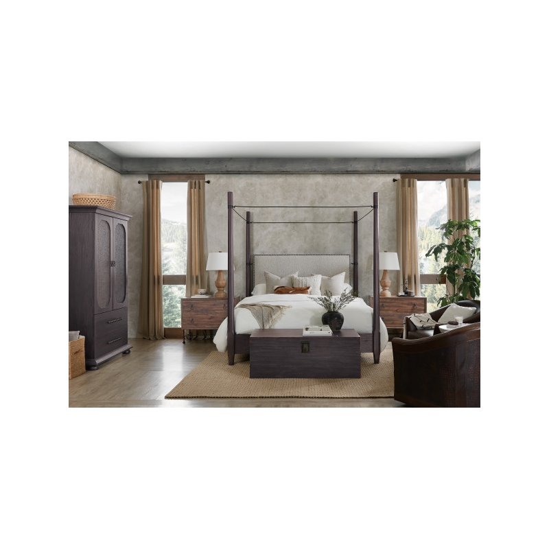 Beaumont Lane Veneers Fabric King Poster Bed with Canopy in Black