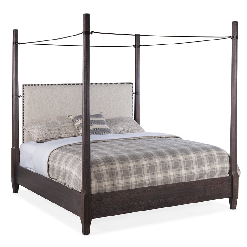 Beaumont Lane Veneers Fabric King Poster Bed with Canopy in Black
