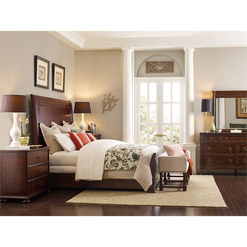Beaumont Lane Traditional Wood Cal King Sleigh Bed in Brown Finish