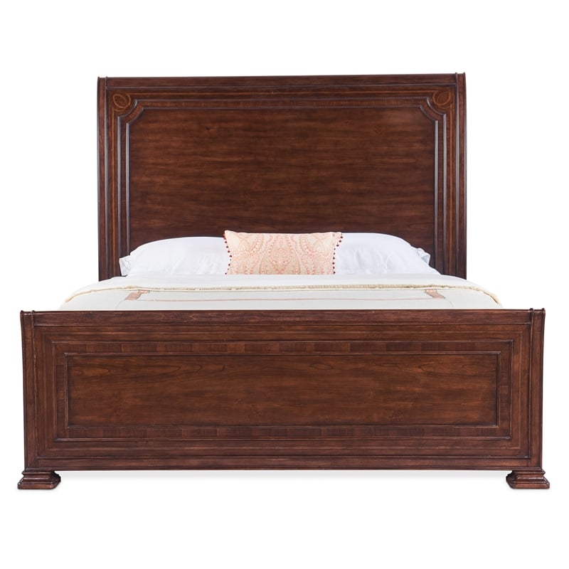 Beaumont Lane Traditional Wood King Sleigh Bed in Brown Finish