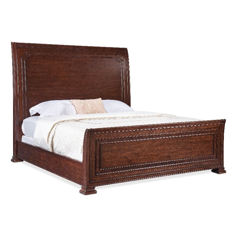 Beaumont Lane Traditional Wood King Sleigh Bed in Brown Finish