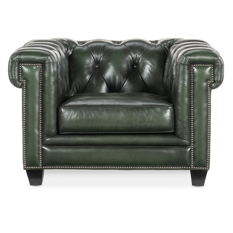 Beaumont Lane Traditional Leather Tufted Club Chair in Green