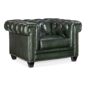 Beaumont Lane Traditional Leather Tufted Club Chair in Green