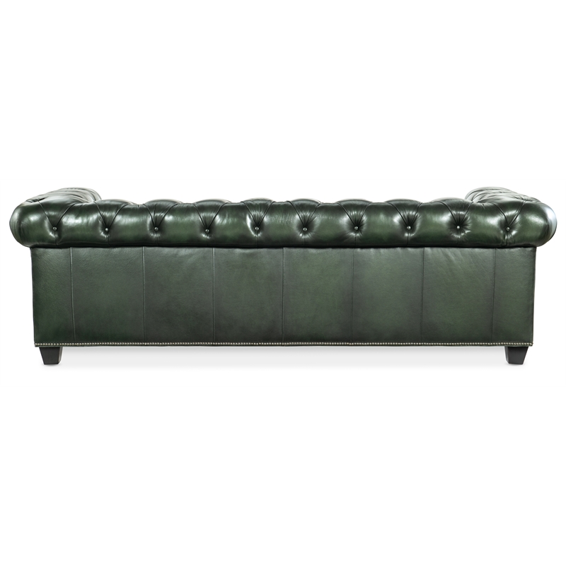 Beaumont Lane Traditional Leather Tufted Sofa in Green Finish
