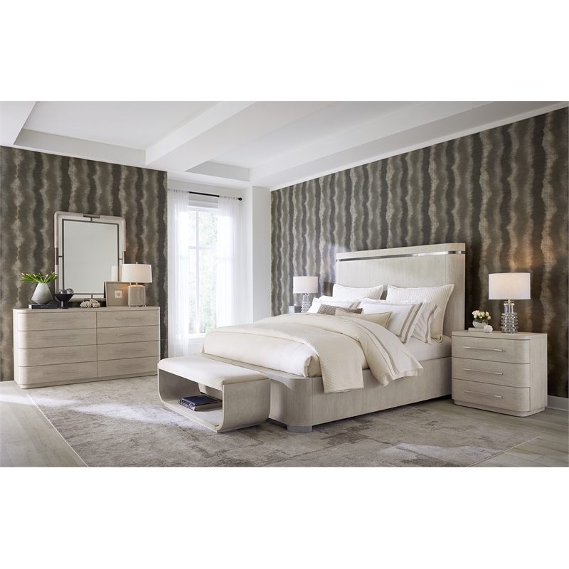 Beaumont Lane Contemporary King Wood Panel Bed in Natural Finish