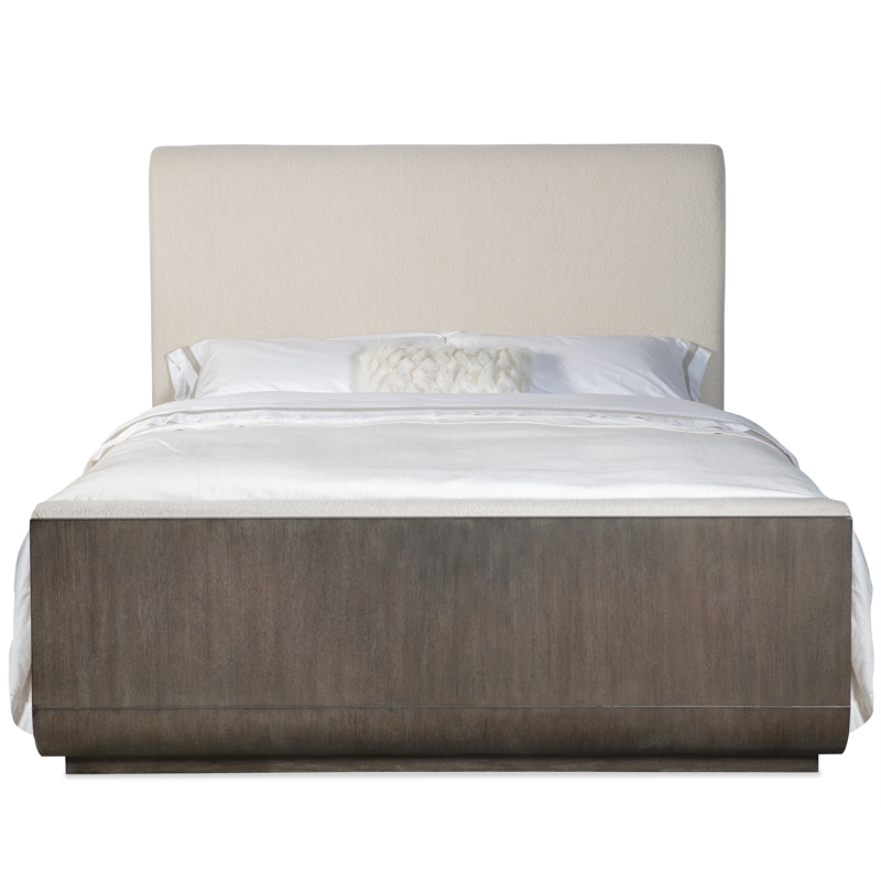 Beaumont Lane Modern Cal King Fabric Upholstered Panel Bed in Brown