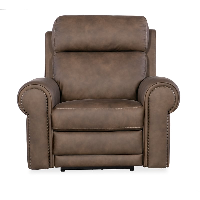 Beaumont Lane Power Leather Recliner with Power Headrest in Brown