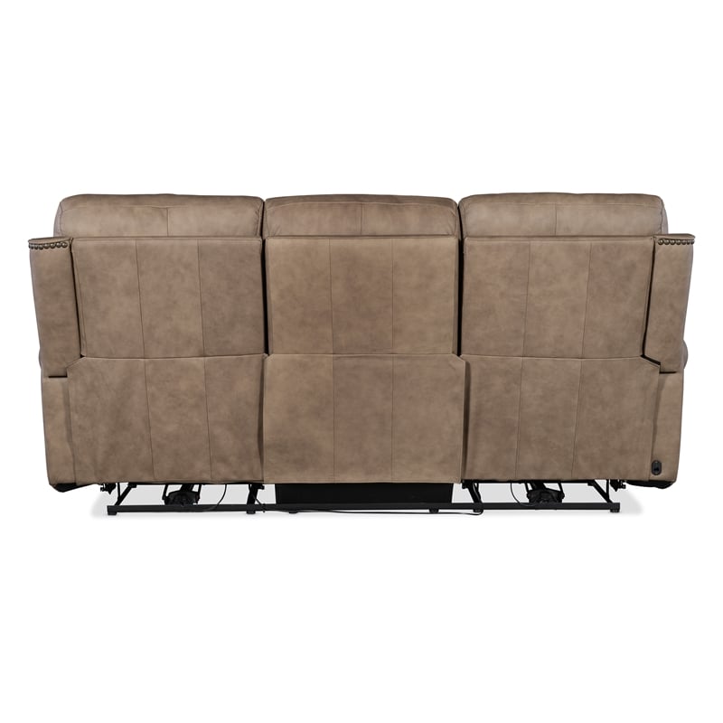 Beaumont Lane Power Leather Sofa with Power Headrest & Lumbar in Brown