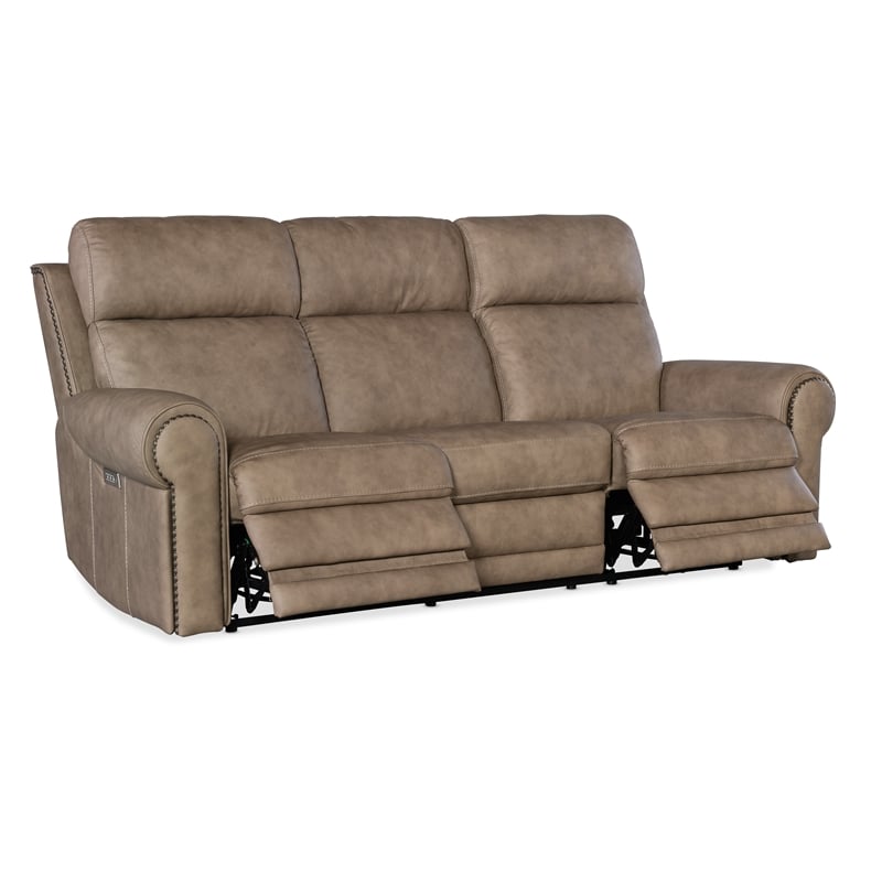 Beaumont Lane Power Leather Sofa with Power Headrest & Lumbar in Brown
